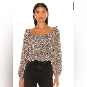 ASTR | Floral Print balloon sleeve long sleeve blouse smocked feminine size XS